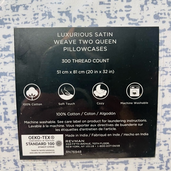 Vera Wang Set of 2 Luxurious Satin Weave Fragments Blue Queen Size Pillowcases - Picture 7 of 12